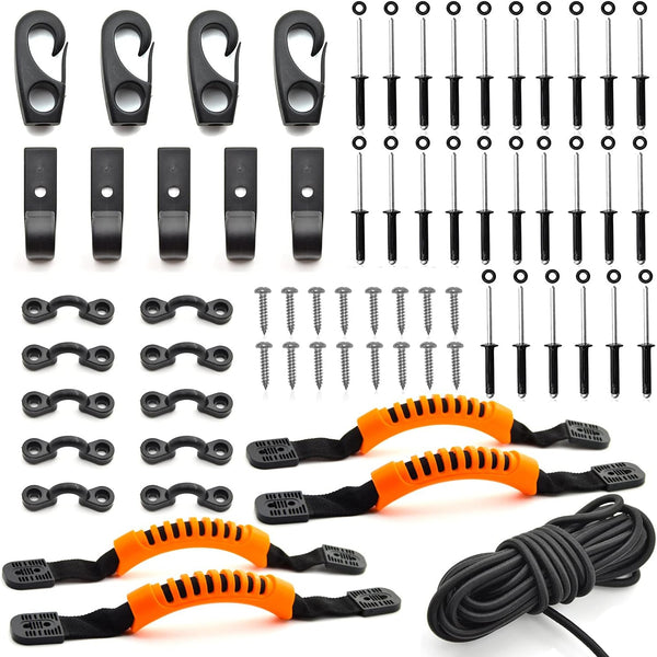 Kayak Carry Handle Rigging Kit - 15 FT 6mm Elastic Bungee Cord Replacement Parts for Canoes, Kayaks, and Boat Suitcase