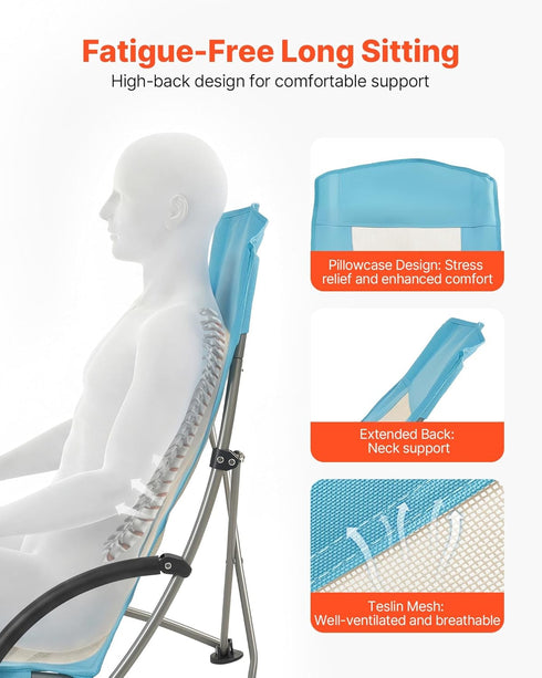 330 lbs VEVOR Folding Beach Chair, High Back Camping Chairs for Adults, with Cup Pocket, Mesh Back, Carry Bag, Portable