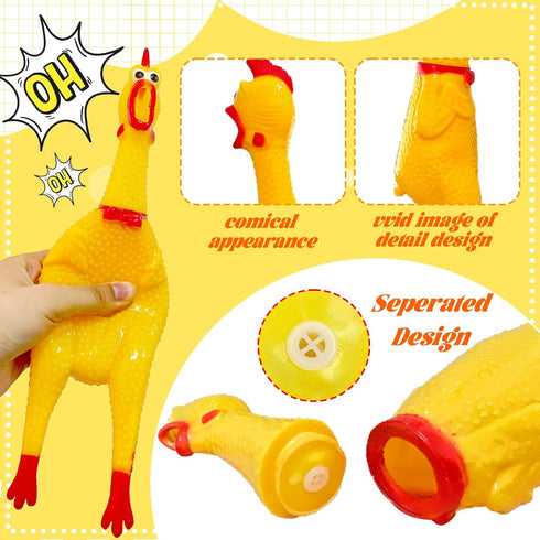 2Pcs Chickens,15 Inch 12 Inch Large Screaming Rubber Yellow Squawking Squeaky Chicken Toy for Novelty Gag Gift,Prank
