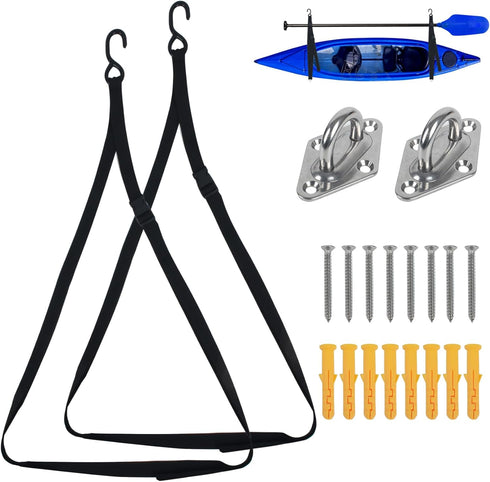 Kayak Storage Straps with Carabiner Paddle Clips, Adjustable Double Sling for Indoor/Outdoor Kayak & Surfboards