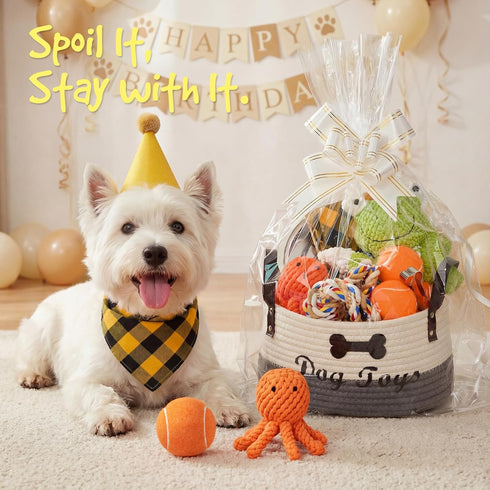 14Pcs Set New Puppy Gift Basket, Complete Premium Welcome Puppy Starter Kit and Dog Gift Basket with Dog Toys Bundle