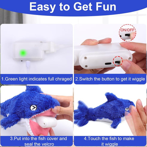 Mity Rain 2 in 1 Interactive Dog Toys, Shark Plush Squeaky Toy, Rechargeable Wiggly Fish for All Sizes