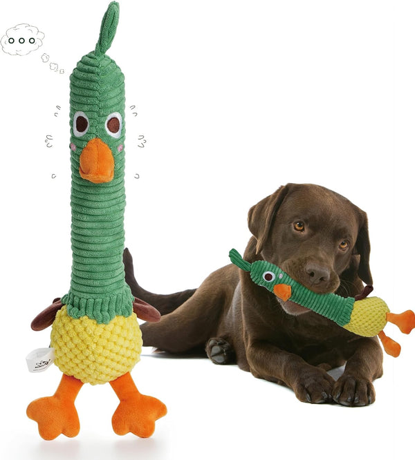 Nocciola 2 in 1 Duck Dog Toy with Large Rubber Squeaker, Durable Stuffed Chew Toys for Aggressive Chewers