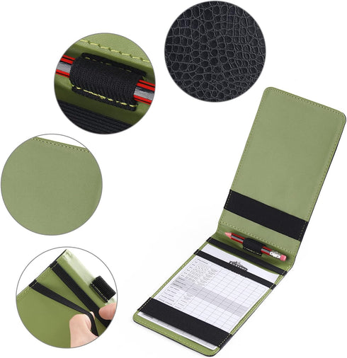Leather Golf Scorecard Holder - Premium Golf Stat Tracker Sheet, Large Size 7.6x4.5IN