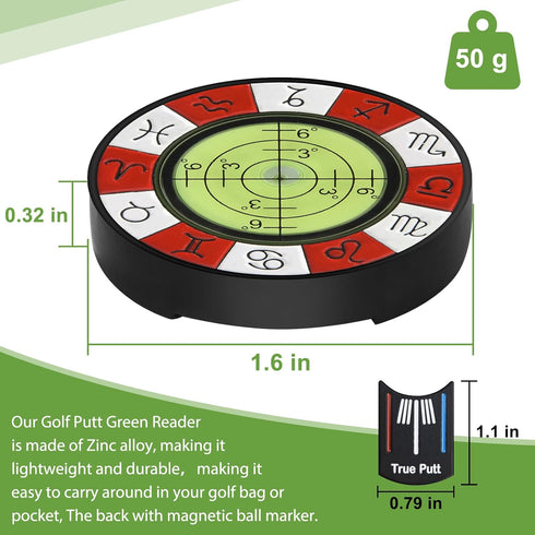 Golf Green Reader Magnetic Zinc Alloy Bubble Level, High Precision Ball Markers for Putting Green Accessories