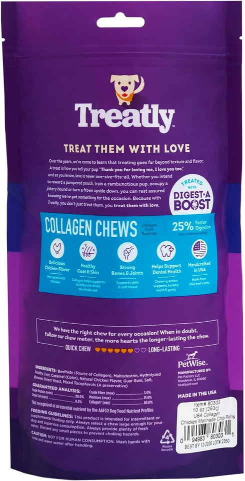 USA Collagen Chip Rolls Assorted Dog Chew Treats - Chicken Marinade Flavor, 10oz/1 Pack