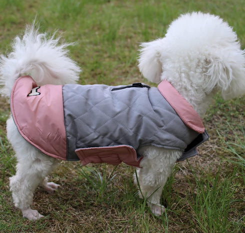 Waterproof Reversible Dog Coats for Small Dogs, Warm Puppy Jacket for Cold Winter, Pink and Grey