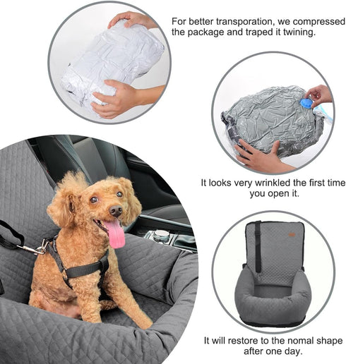 40lbs, Dog Car Seat for Small Medium Dogs Up to Detachable Washable Soft Pet Booster Travel Bed for Front & Gray Seat