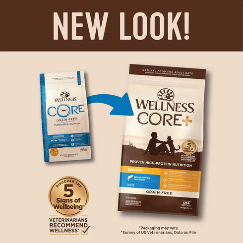 Wellness CORE+ Natural Grain-Free High Protein Adult Dry Cat Food, Salmon and Herring Meal, Indoor Recipe, 11 Pound Bag