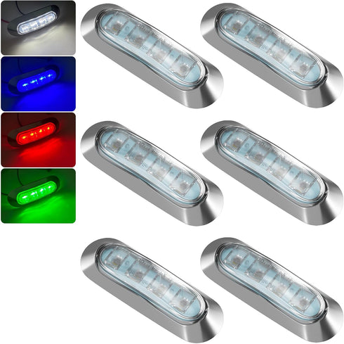PSEQT 6Pcs 4LED RGBW Boat Courtesy Lights, 4-color 3.8'' Oval Waterproof Marine