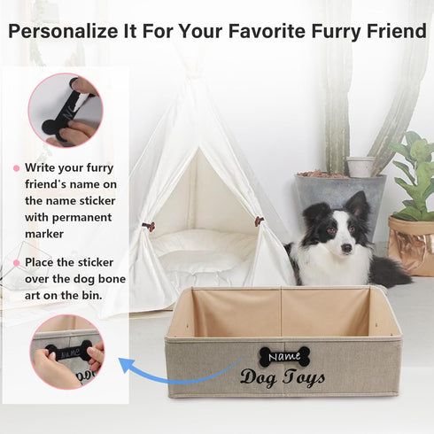 Large Dog Toy Bin, Collapsible Dog Toy Box, Fabric Trapezoid Dog Toy Basket for Organizing Pet Toys, Blankets, Leashes,
