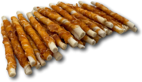 (50 Pack), Top Dog Chews - All Natural Chicken Wrapped Rawhide Dog Twists Natural Chew Sticks for Healthy Teeth