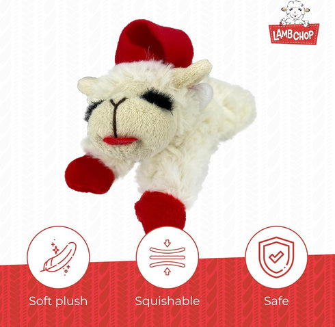 Multipet Lamb Chop Dog Plush Toy w/ Santa Hat, Extra Soft Plush, 6” Cream, Squeaky Toy for All Dogs