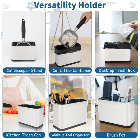 FHTONGE Stainless Steel Cat Litter Scoop Holder, Detachable Metal Cat Scooper Caddy, Universal Kitty Pooper Stand Trash