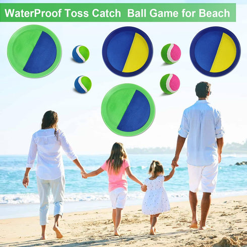 Jalunth Ball Catch Set Game Toss Paddle, Beach Toys for Backyard Pool Outdoor Games, Sticky Mitts Set for Kids and