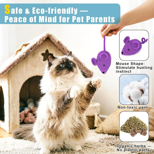 3 Retro Shaw Catnip Toys Crochet Mice Cat Toys, Pcs Durable Yarn Cat Mouse Toys for Indoor Cats, Stuffed with Natural