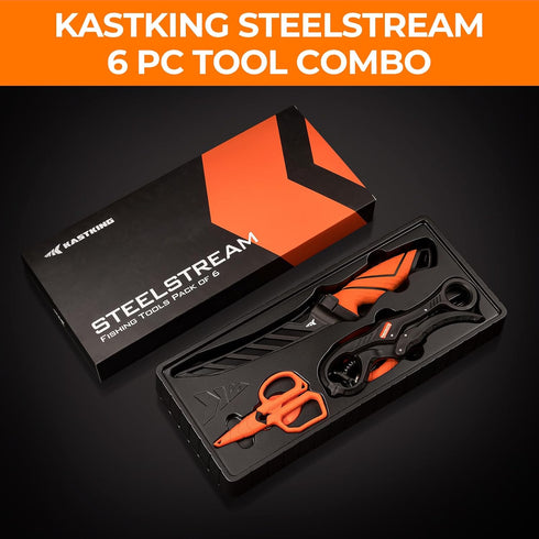 KastKing SteelStream 6pc Fishing Tool Kit - Corrosion Resistant Pliers, Fillet Knife, Gripper, Scissors, Gifts for Men