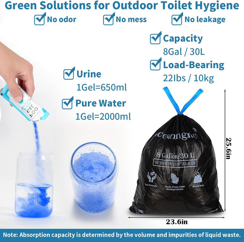 Set, 8 oceanengine Portable Toilet Bags Poo Gel Gallon Camping Toilet Bags with Portable Toilet Absorbent Gel