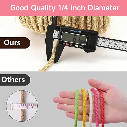Multicolor Natural Hemp Rope for Cat Scratching Posts - 1/4" Replacement Rope for DIY Jute Twine, Includes Play Ball