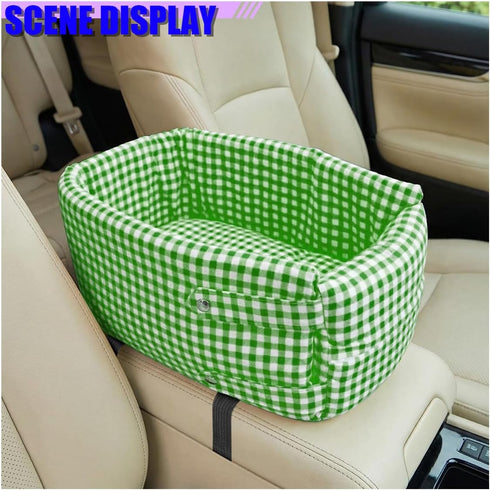 Craedli Center Console Dog Car Seat, Removable Car Armrest Box Pet Booster Seat with Safety Leash & Cushion, Washable