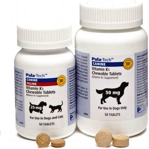 Pala-Tech Vitamin K1 Chewable Tablets for Dogs - Counters Hypoprothrombinemia - Dogs
