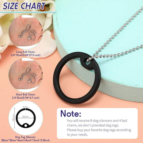 Weewooday 8 Pcs Dog Tag Silicone Silencer with 4 Stainless Steel Chain, Black Army Pet Tags Cover