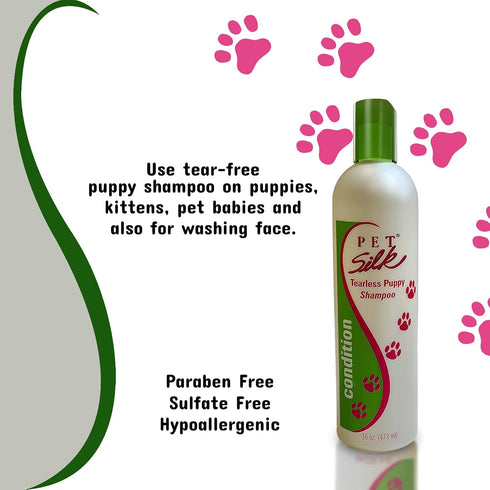 Pet Silk Tearless Puppy Shampoo 16oz, Gentle Tear-Free Formula for Sensitive Skin & Coat, Fragrance & Dye Free