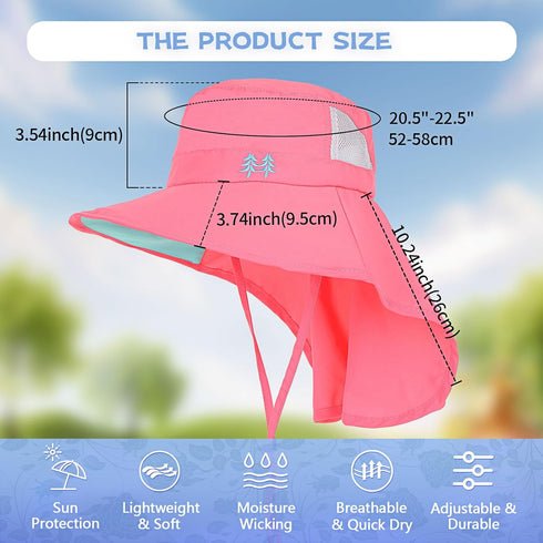 Kids Sun Hat Toddler Beach Play Hats, Sun Protection Fishing Hat with Neck Flap for Boys and Girls Ages 5-13