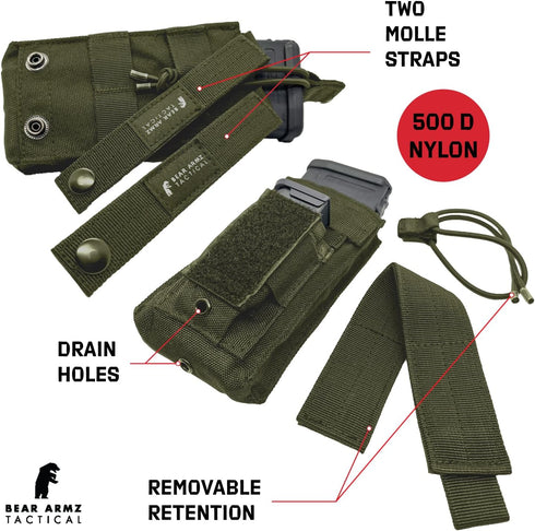 Rifle and Pistol Mag Pouch | American Company - Open Top Single Double Triple Magazine Holster for Ammo, Universal