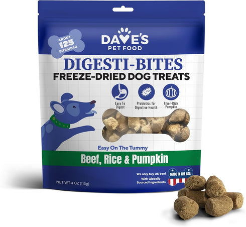 Dave's Pet Food Digesti-Bites Freeze Dried Beef and Beef Liver Dog Treats with Pumpkin Fiber & Probiotics