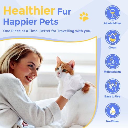 Hypoallergenic Pet Cleaning Glove Wipes for Dogs & Cats, Disposable No-Rinse Grooming Wipes, 6 Pcs for Daily Care