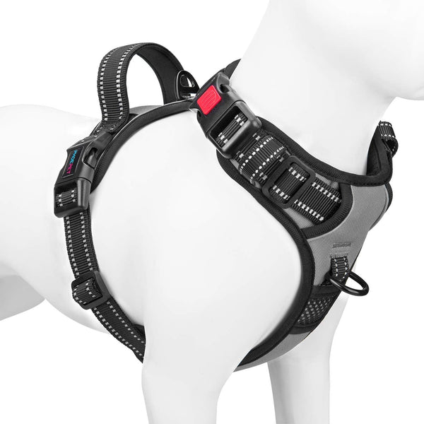 PHOEPET No Pull Dog Harness, Medium Reflective Front Clip Vest with Handle, Adjustable 2 Metal Rings