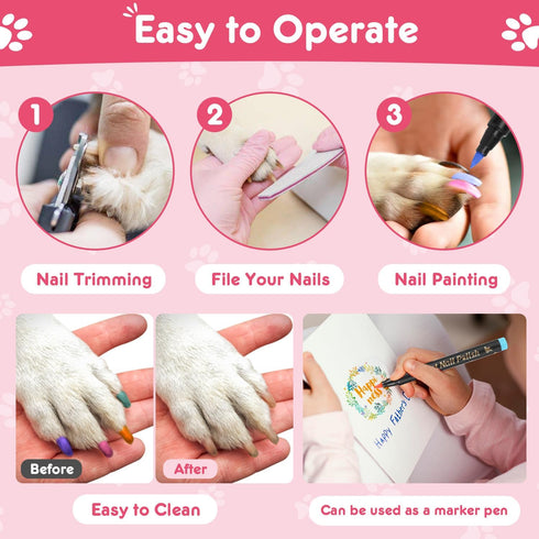 Dog Nail Polish Pens - Quick Dry, 15 Colors Pet Nail Polish Set for DIY Stylish Dog Nail Art - Non Toxic and Easy to Use