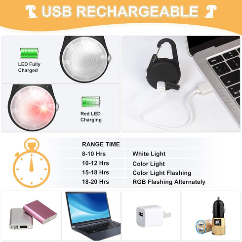 Dog Collar Light, 4 Modes for Night Walking, Rechargeable Clip On Dog Lights, IP68 Waterproof