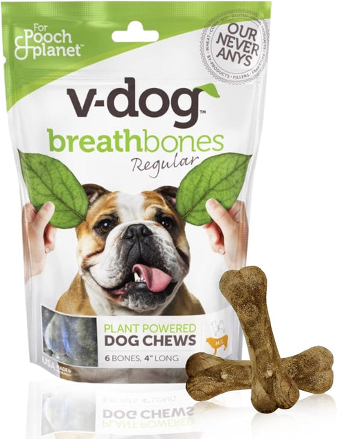 V-dog Vegan Breathbone Teeth Cleaning Dental Dog Bones, Fresh Breath, 8 Ounces, All Natural, Made in USA