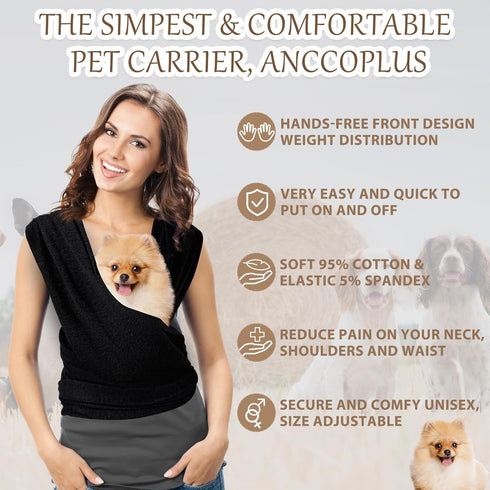 Adjustable Pet Sling Carrier for Small Dogs, Cotton Front Facing Dog Carrier Sling, Safe Dog Carrier Bag (Black)