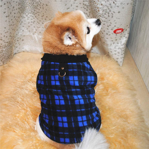 Dog Sweater, Soft Fleece Vest with Leash Ring Pullover Jacket for Small Dogs, Christmas (2XL, Blue Plaid)