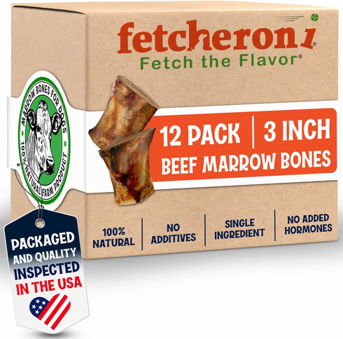 Beef Marrow Bones for Dogs, 3" Bone, Long Lasting Stuffed Treats, Tasty