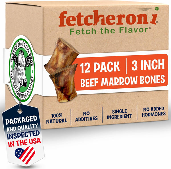 Beef Marrow Bones for Dogs, 3" Bone, Long Lasting Stuffed Treats, Tasty