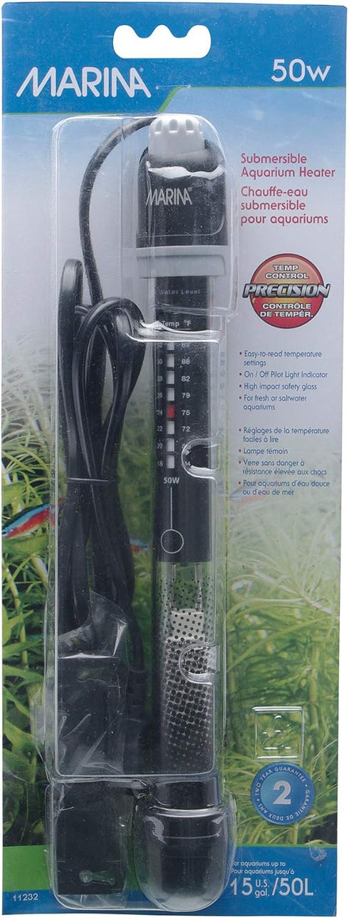 Hydrofarm Fluval Marina Submersible Heater for Aquarium, 50-watt