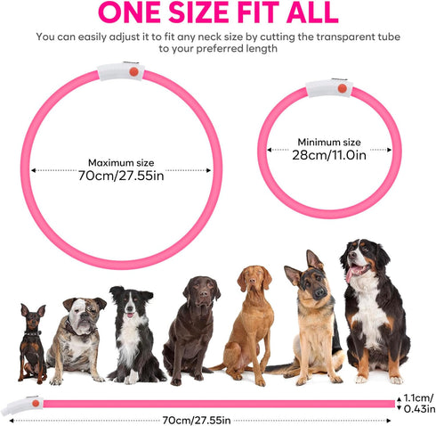 HIGO LED Dog Collar, Lightweight Silicone Light Up Dog Necklace, USB Rechargeable, Pink