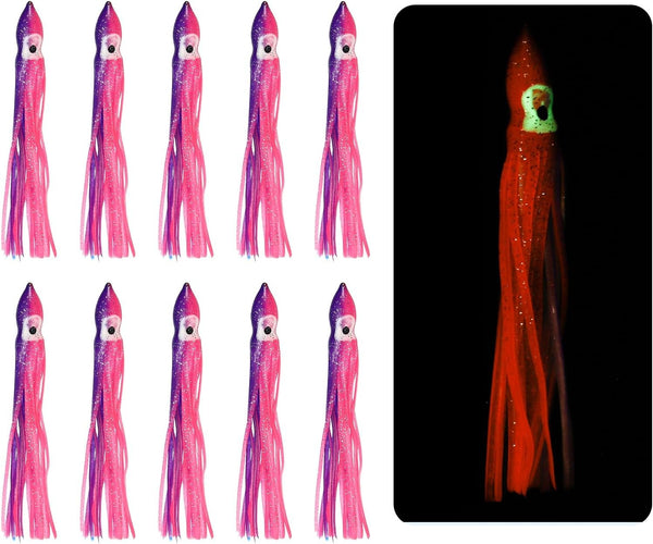 Fishing Squid Skirts, Glow Soft Plastic Trolling Lures Luminous -Fitting for (Bass/Trout/Salmon/Saltwater/Fishing