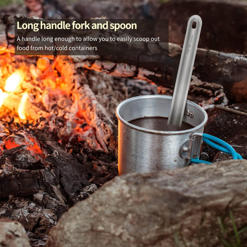 TiTo Titanium Long Handle Spork and Spoon – Eco-Friendly Ultralight Portable Flatware for Camping, Hiking, Travel