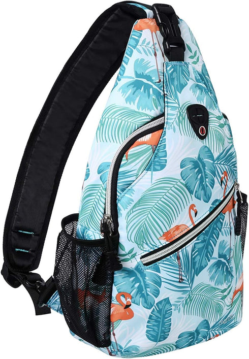 MOSISO Sling Backpack, Flamingo Travel Hiking Daypack, Rope Crossbody Shoulder Bag