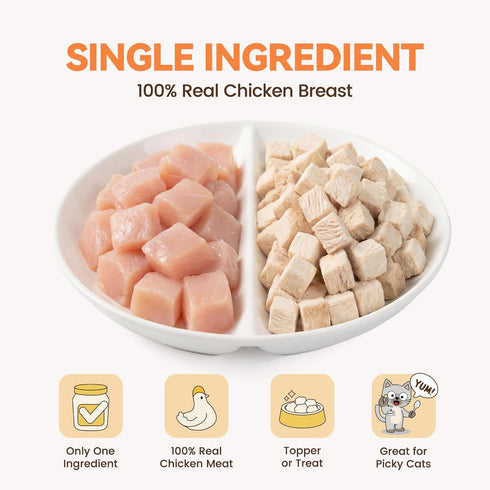 9 oz Freeze Dried Chicken Cat Treats, Single Ingredient Healthy Cat Snacks & Food Topper for Picky Cats, High Protein