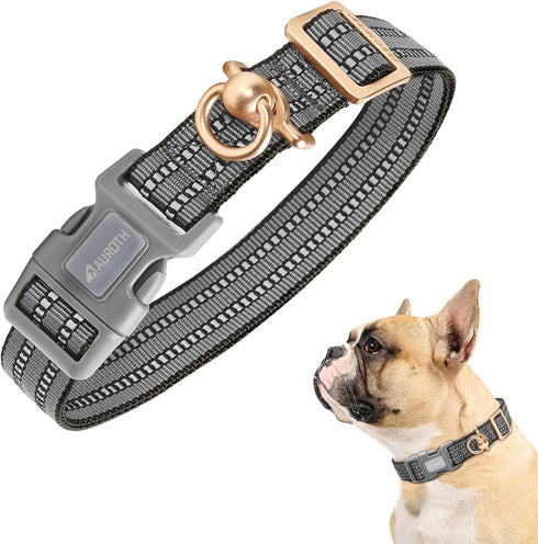 Auroth Reflective Dog Collar for Medium Large Dogs, Soft Nylon Adjustable Collar with Heavy Duty Metal D Ring