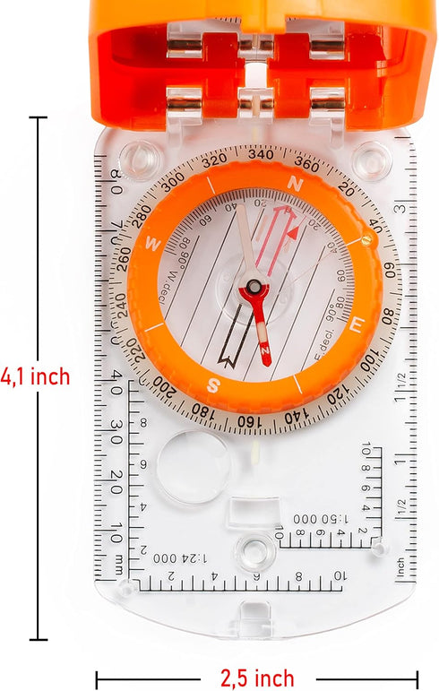 Sighting Compass Mirror, Adjustable Declination for Boy Scout Survival Camping, Base Plate Compass for Navigation