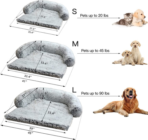 Fluffy Plush Calming Dog Bed Mat with Removable Washable Cover for Large Medium Small Dogs and Cats (Large, Light Grey)