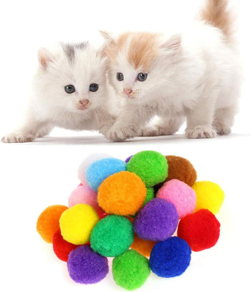 VOVIGGOL 30Pcs 1.3 Inch Cat Toy Balls Soft Kitten Pompom Toys Indoor Cats Interactive Playing Quiet Ball Cats Favorite