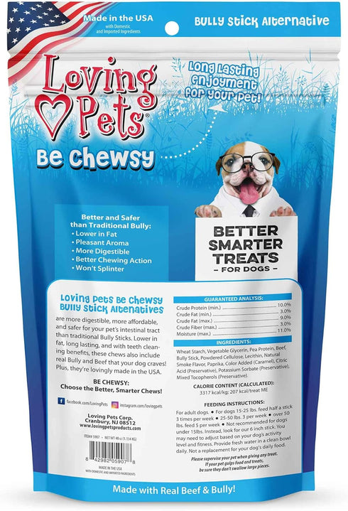 Loving Pets - Be Chewsy Bully Stick Alternative Dog Treat for Small, Medium & Large Dogs (20 Pack of 10 Sticks)